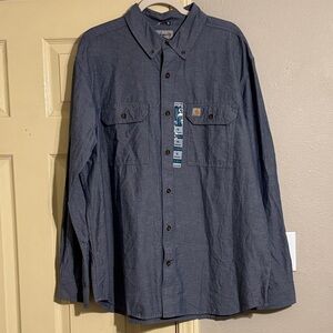 Carhartt Relaxed Fit Blue Long Sleeve Button Up Front Shirt XL